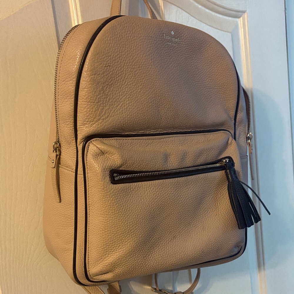 Kate Spade Tan Leather Backpack with Black Accents